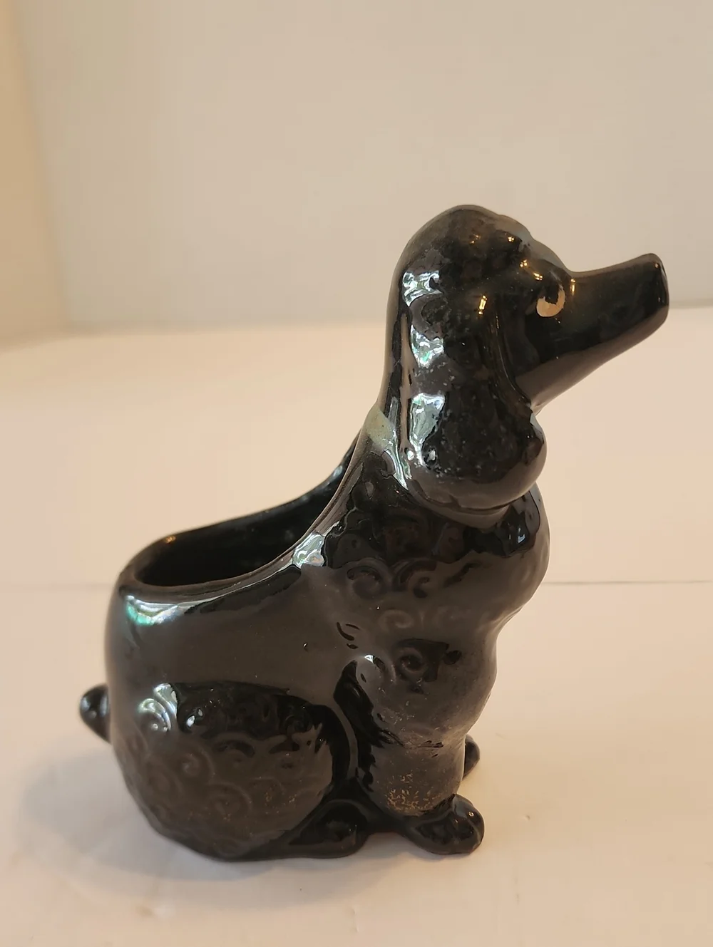ALCO JAPAN Black Ceramic Poodle Dog Planter Vase Decorative Pet Accent